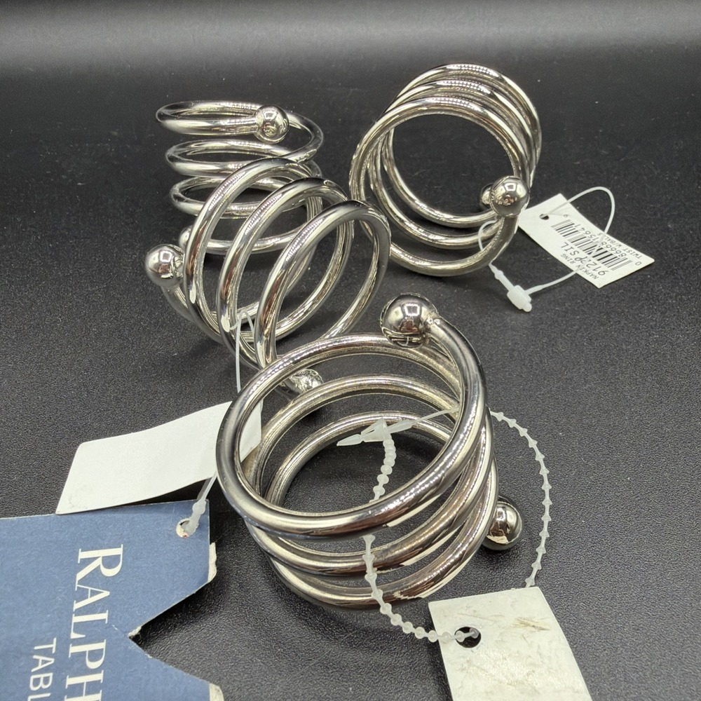Vintage Set/ 4 Ralph Lauren Table Linens Twist w Balls Napkin Rings Silverplate